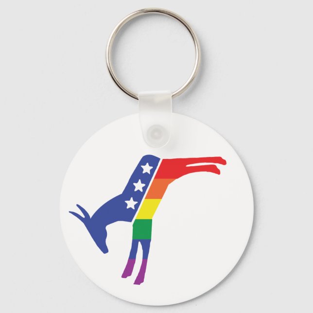 Democrat Gay Pride Donkey Keychain (Front)