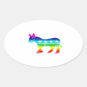 Democrat Original Donkey Distressed Rainbow Oval Sticker