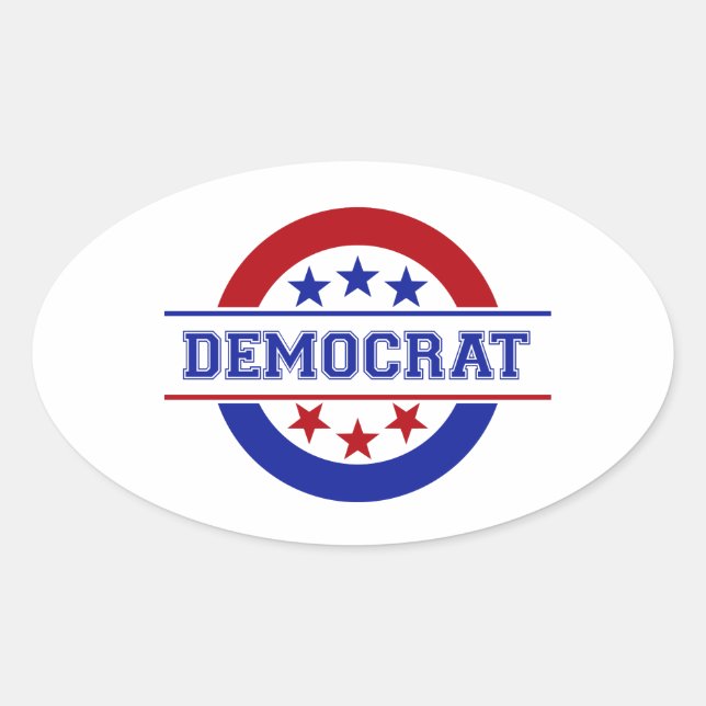 Democrat Stamp Logo Blue Oval Sticker (Front)