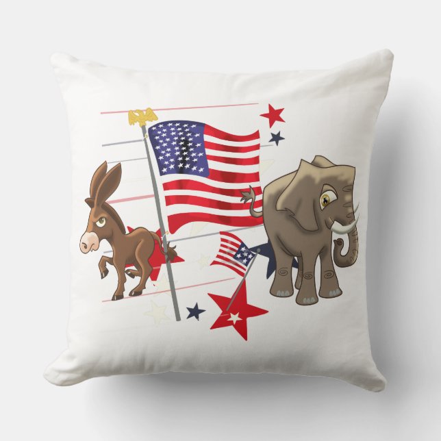 Democratic Donkey and Republican Elephant Throw Pi Pillow (Front)