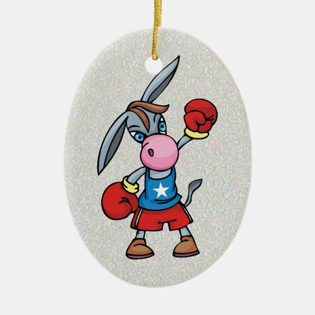 democratic donkey boxing ceramic ornament (Front)