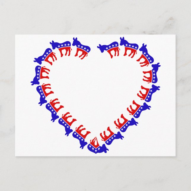 Democratic donkeys in a heart postcard (Front)
