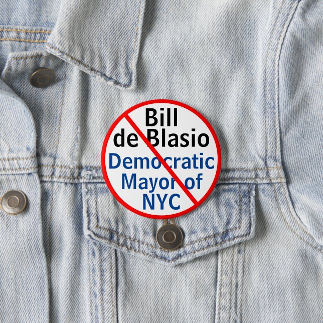 Democratic Mayor de Blasio New York City 3 Inch Round Button (In Situ)