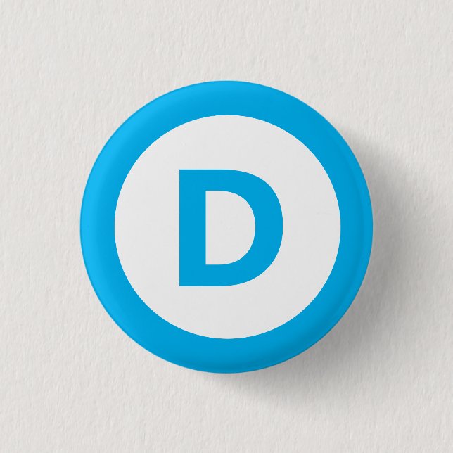 Democratic party logo in turquoise on white 1 inch round button (Front)