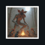 Demogorgon Creatures Around a Campfire Napkin<br><div class="desc">A majestic Demogorgon creature stands near a roaring campfire, surrounded by a group of tiny Demogorgon creatures sitting in the enchanting moonlight, evoking a sense of wonder and curiosity</div>