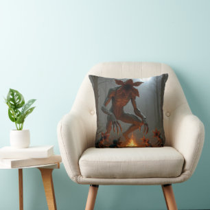 Demogorgon Creatures Around a Campfire Throw Pillow