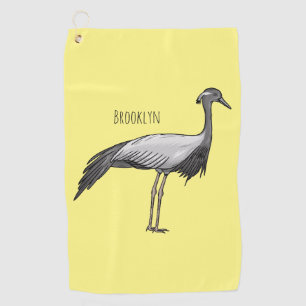 Demoiselle crane bird cartoon illustration golf towel