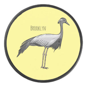 Demoiselle crane bird cartoon illustration hockey puck