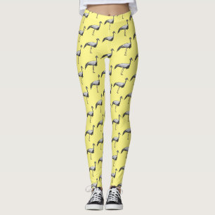 Demoiselle crane bird cartoon illustration leggings