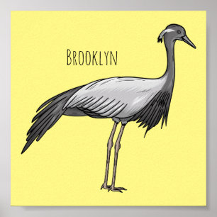 Demoiselle crane bird cartoon illustration  poster