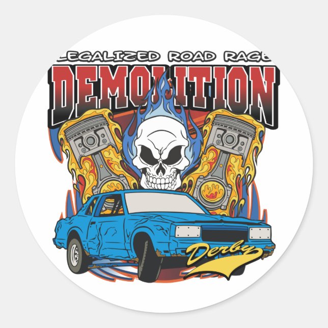Demolition Derby Classic Round Sticker (Front)