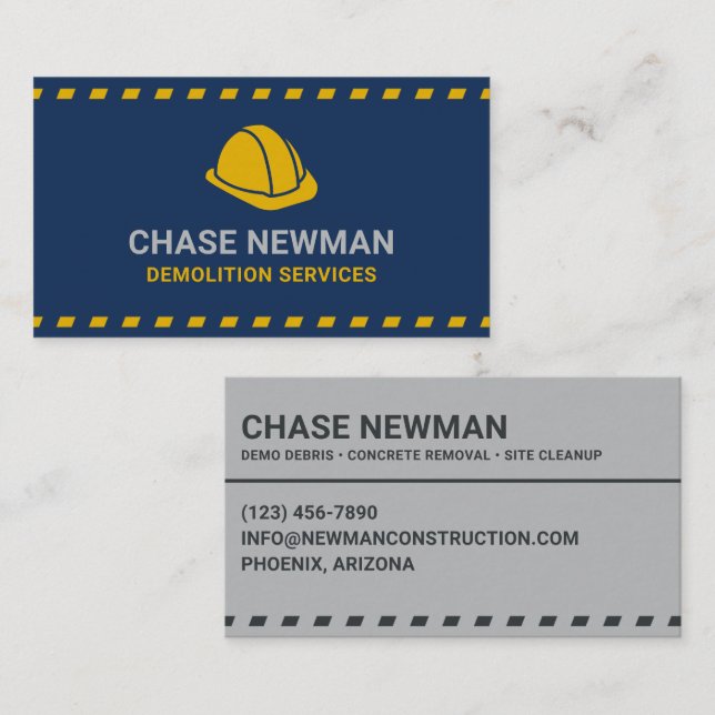 Demolition Services Hardhat Dark Blue Business Card (Front/Back)