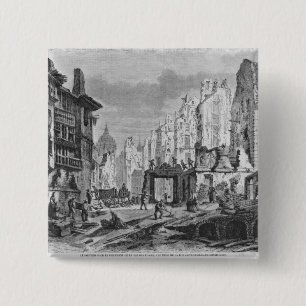 Demolitions for the building of Rue des Ecoles 2 Inch Square Button