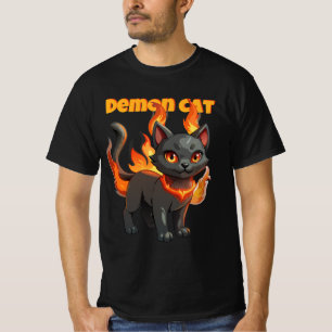 Demon Cat Fire Spirit - Fiery Black Cat Art T-Shirt