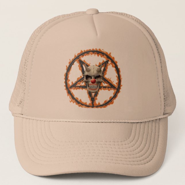 Demon Clown Skull & Burning Pentagram Trucker Hat (Front)