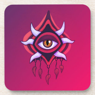 Demon Eye - Whimsigoth Horror Art in Pink Coaster