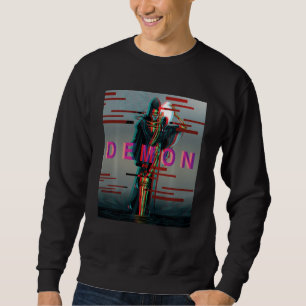 Demon Oni Mask Glitch Aesthetic Style Japan Vaporw Sweatshirt