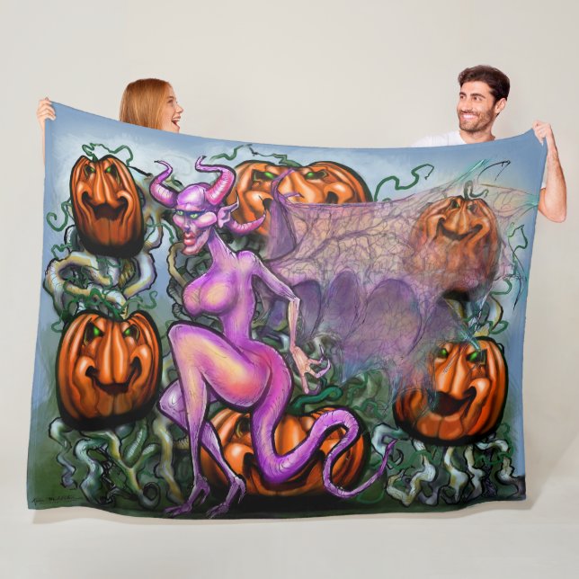 Demon Pumpkins Fleece Blanket (In Situ)