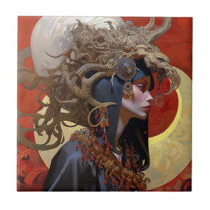 Demon Queen Fantasy Art Tile