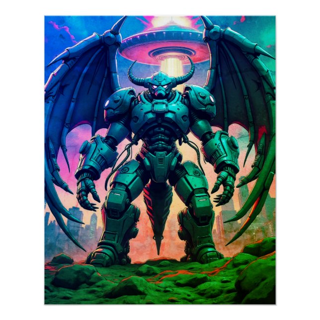 Demon Robots with Wings in a UFO Poster (Front)