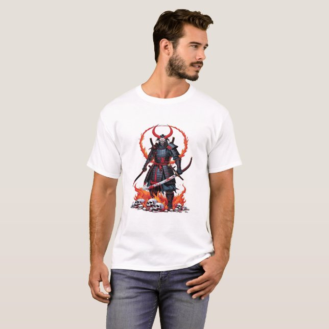 Demon Samurai – Undead Warrior Halloween Design T-Shirt (Front Full)