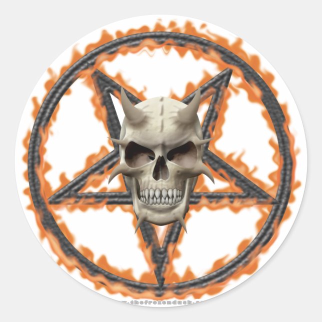 Demon Skull & Burning Pentagram Classic Round Sticker (Front)