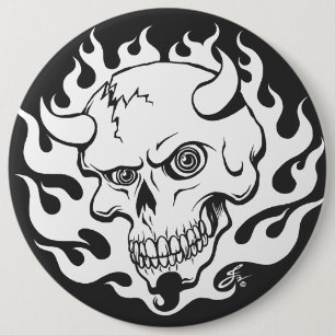 Demon Skull in Flames 6 Inch Round Button