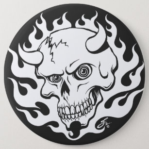 Demon Skull in Flames 6 Inch Round Button