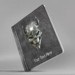 Demon Skull Leather Look Metal Chrome Custom Binder<br><div class="desc">This design was created though digital art. It may be personalized in the area provide or customizing by choosing the click to customize further option and changing the name, initials or words. You may also change the text colour and style or delete the text for an image only design. Contact...</div>