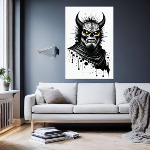 Demon the horn and yellow eyes   AI Art Poster