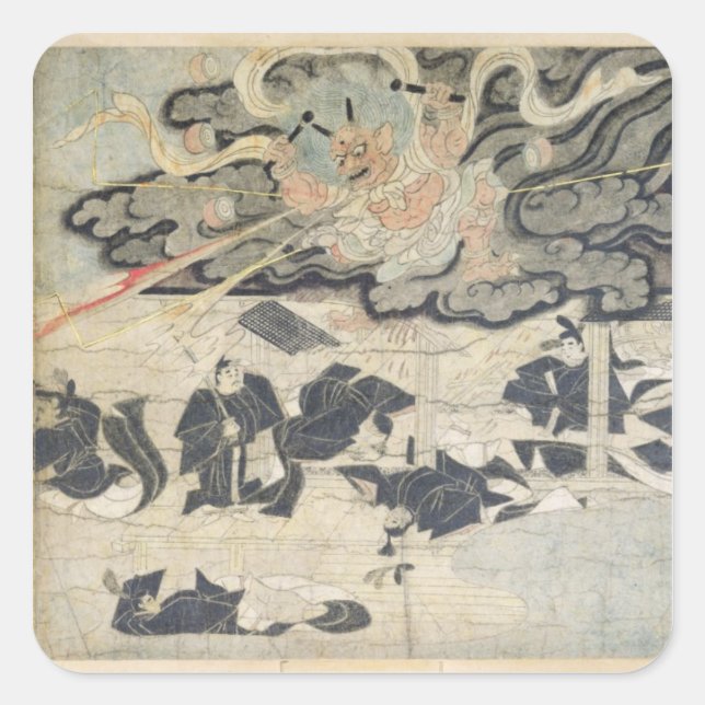 Demon Thunder, Tenjin Shrine, Kamakura Period Square Sticker (Front)
