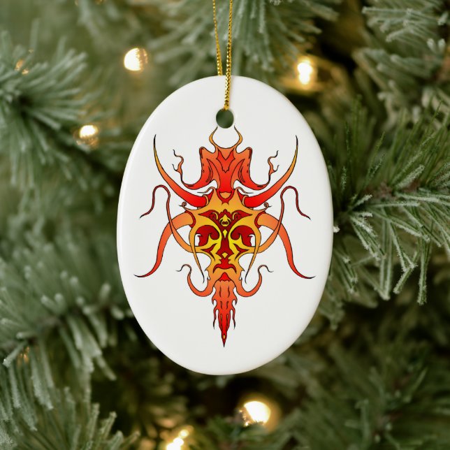 Demon Tribal Tattoo Design Ceramic Ornament (Tree)