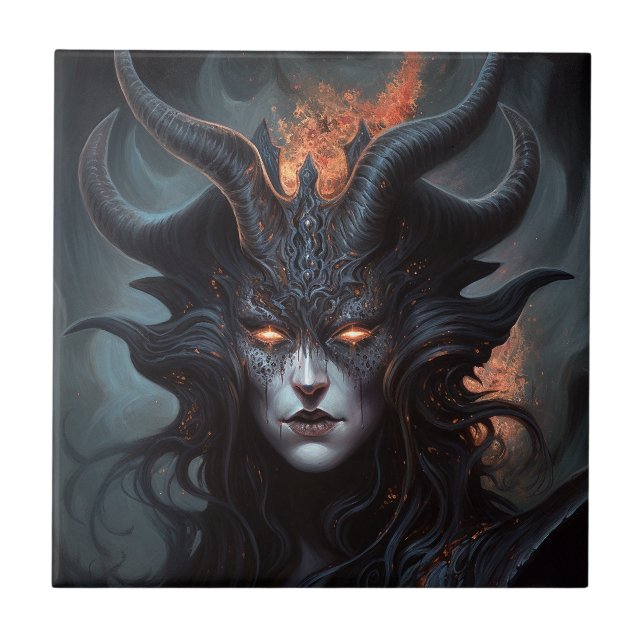 Demon Woman Queen Dark Fantasy Art Tile (Front)