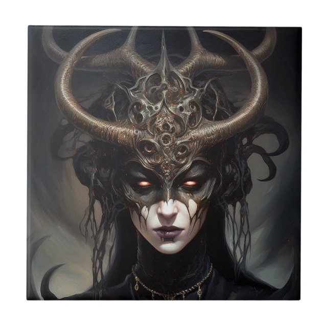 Demon Woman Queen Dark Fantasy Art Tile (Front)