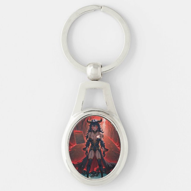 Demoness with Contact at Crossroads, Anime Demon Keychain (Front)