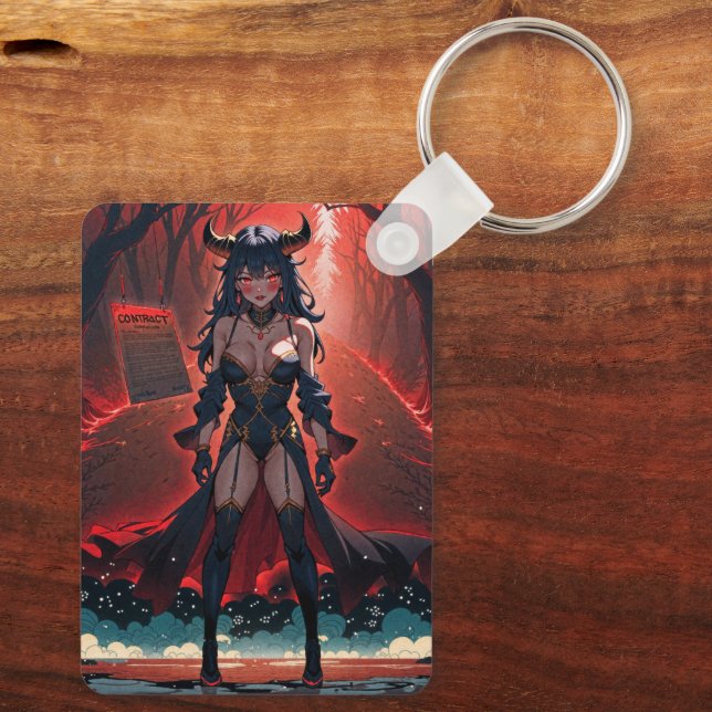Demoness with Contact at Crossroads, Anime Demon Keychain (Back)