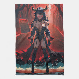 Demoness with Contact at Crossroads, Anime Demon Kitchen Towel