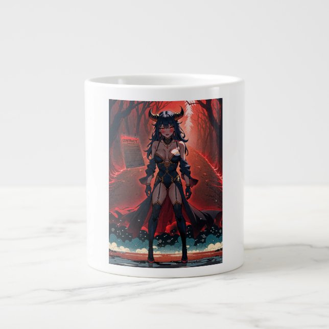 Demoness with Contact at Crossroads, Anime Demon Large Coffee Mug (Front)