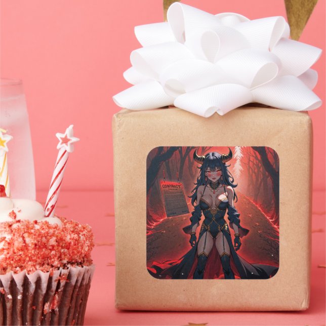 Demoness with Contact at Crossroads, Anime Demon Square Sticker (Party)