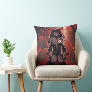Demoness with Contact at Crossroads, Anime Demon Throw Pillow