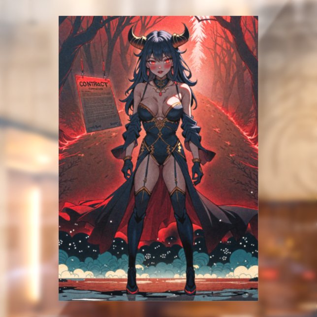 Demoness with Contact at Crossroads, Anime Demon Window Cling (Sheet 2)