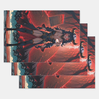 Demoness with Contact at Crossroads, Anime Demon Wrapping Paper Sheet
