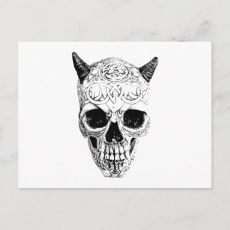 Demonic Halloween Skull. Digital Gothic Horror Postcard