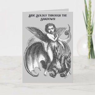 Demonic Winged Boy Riding A Two Headed Dragon Card