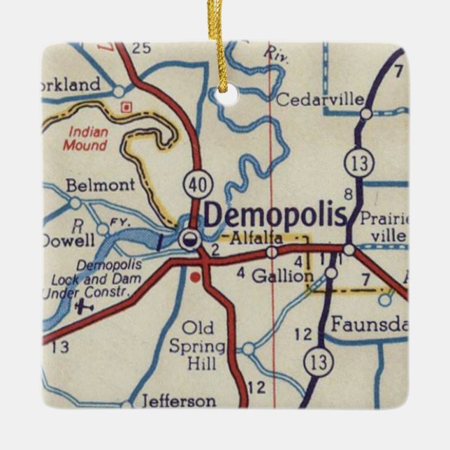 Demopolis AL Vintage Map Ceramic Ornament (Front)