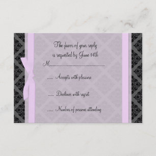 Demure Pink and Black Damask RSVP Card