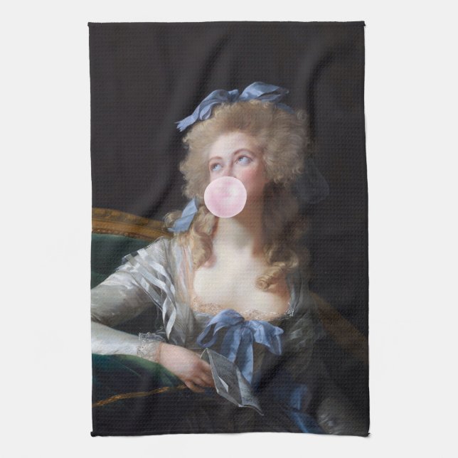 Demure with Pink Bubble Gum Kitchen Towel (Vertical)