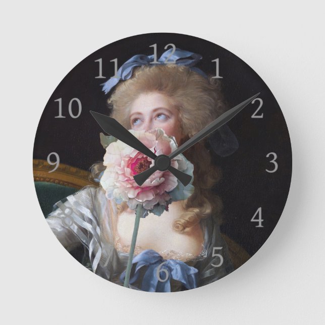 Demure with Pink Peony Round Clock (Front)