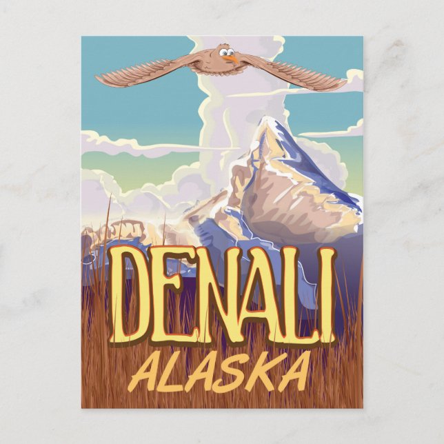 Denali Alaska cartoon vintage travel poster Postcard (Front)