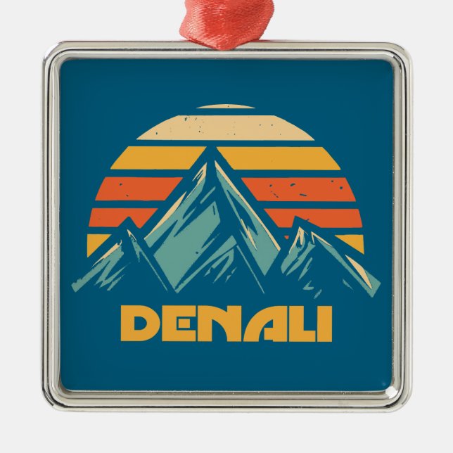 Denali Alaska Retro Turquoise Metal Ornament (Front)
